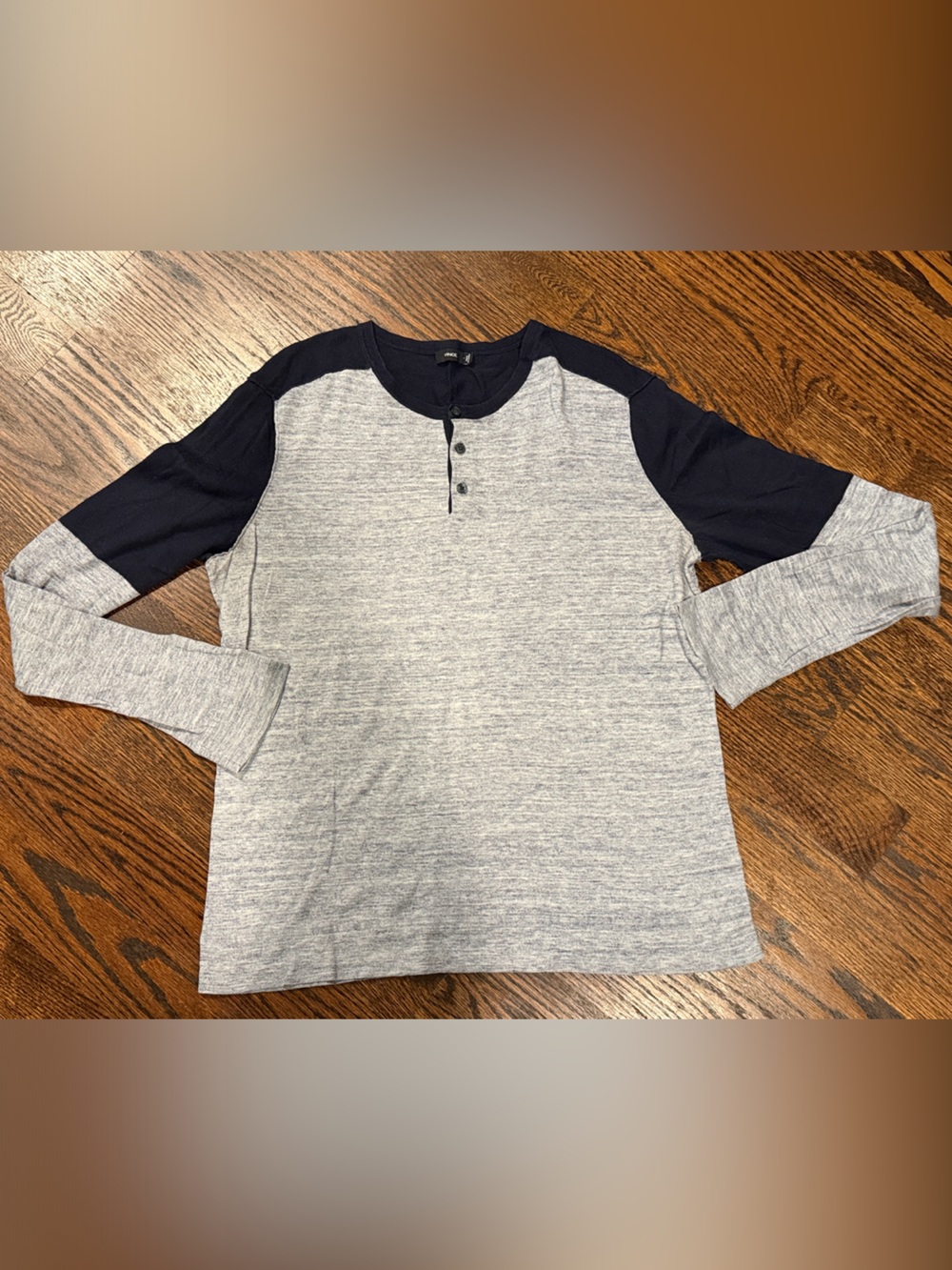 Vince Heather Body with Navy Raglan Henley Long Sleeve Tee